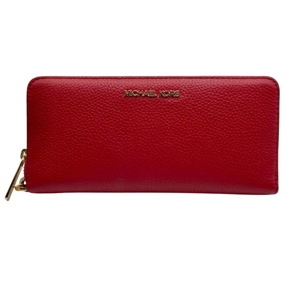 Michael Kors Red Pebbled Leather Jet Set Continental Wristlet - Picture 1 of 10